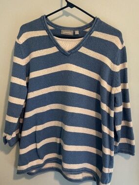 Croft and Barrow Plus Size Sweater Blue and Cream Striped.